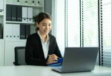 Asian beautiful woman video call with hr manager for job interview.