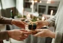 Exchanging Gifts on Christmas Close Up