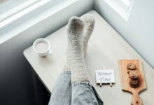 Relax foot with socks on winter