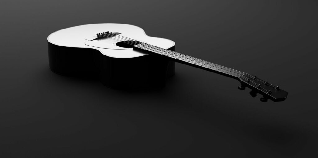 Classical acoustic guitar in black and white. Music