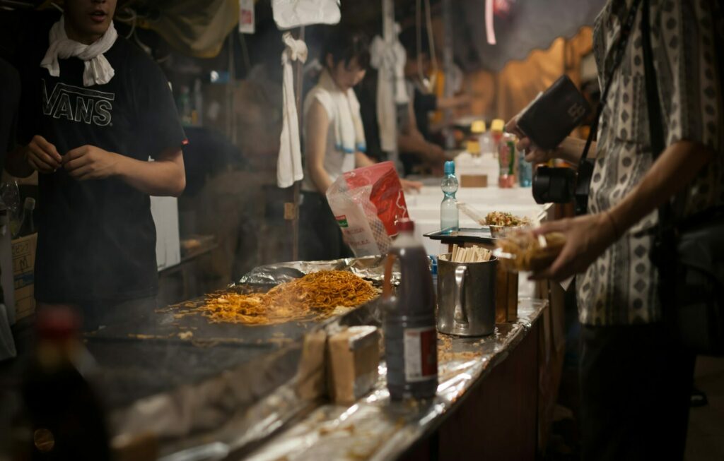 Street Vendor Cooking Yakisoba Fried Noodles