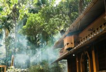 Insense smoke next to a temple in the village of Gokarna in Karnataka, India.