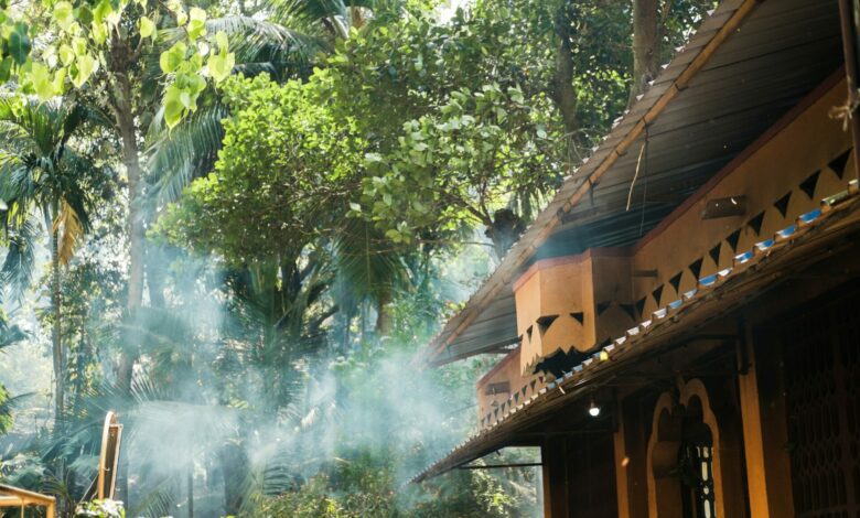 Insense smoke next to a temple in the village of Gokarna in Karnataka, India.